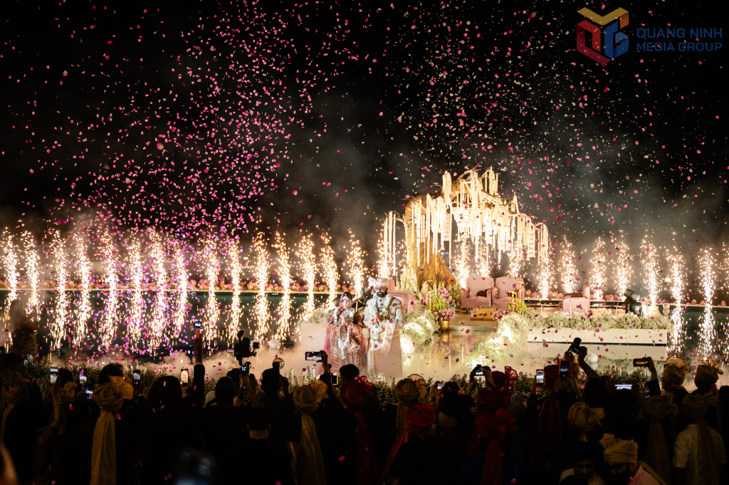 The wedding venue was beautifully decorated, creating a magical, fairy-tale setting.